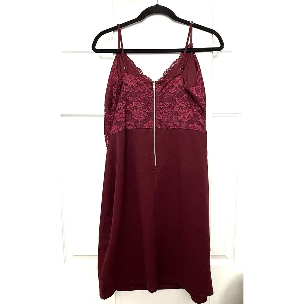 Honey Peach Women's XL Bodycon Mini Party Dress Maroon Lace Bodice Cut Out Belly - Picture 4 of 11